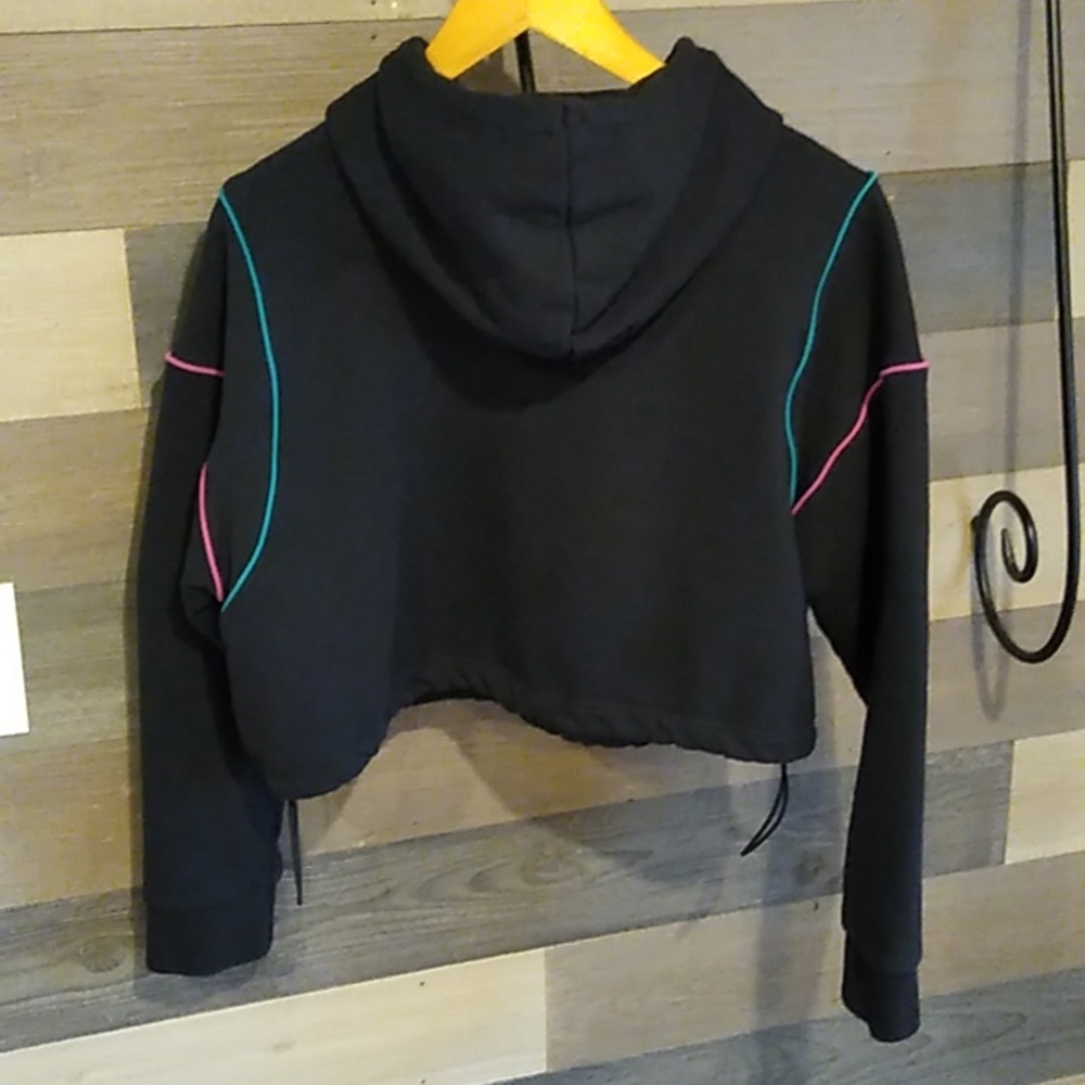 Adidas Black Cropped Hoodie. Women's. Sz L Retro inspired. - Picture 2 of 8